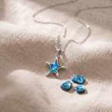 Collier Pendentif Étoile de Mer en Nacre Naturelle Bleue