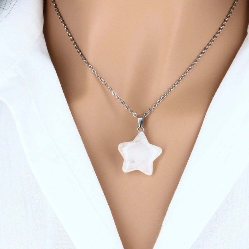 Pendentif étoile en Cristal de Roche, pierre naturelle transparente pour collier de lithothérapie