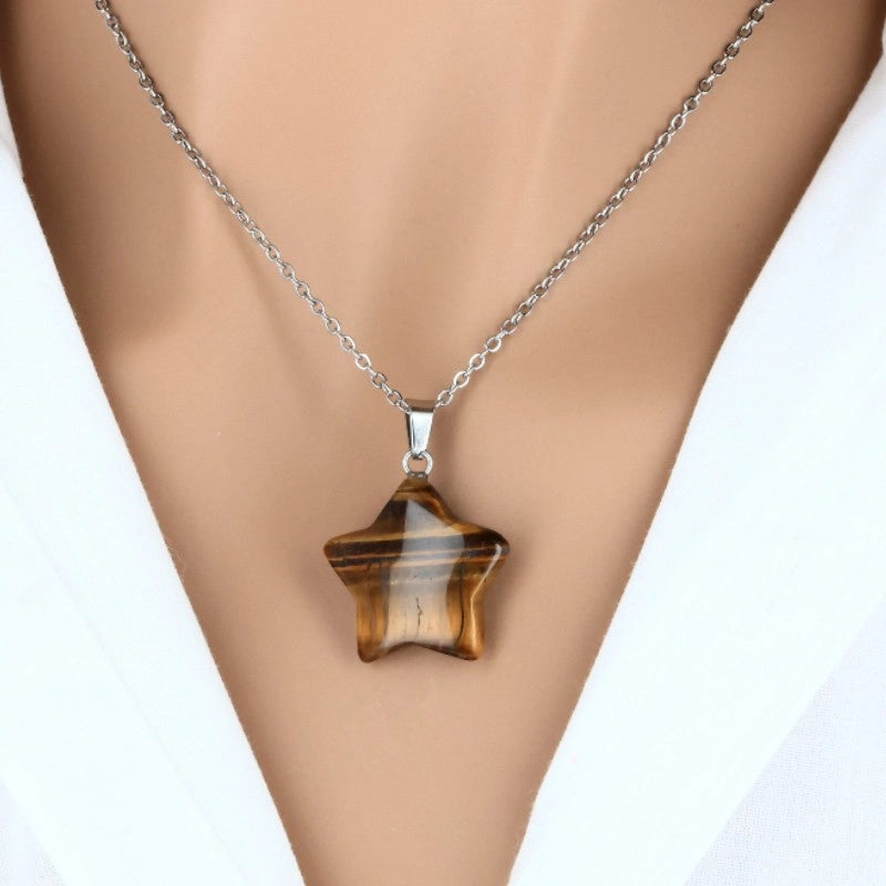 pendentif étoile œil de tigre pierre naturelle marron doré