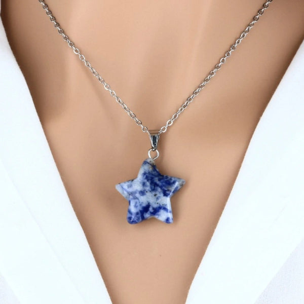 pendentif étoile sodalite pierre naturelle bleue