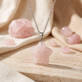 Pendentif Étoile en Quartz Rose Naturel