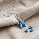 Collier Pendentif Fleur en Nacre Naturelle Bleue