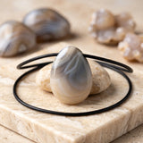Pendentif Agate du Botswana en Goutte Grise et Rose, Chaîne ou Cordon