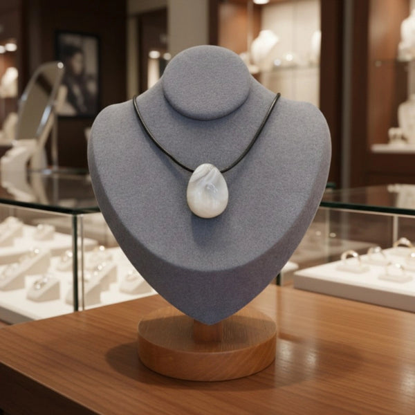 collier agate botswana goutte bandes grises et rosées