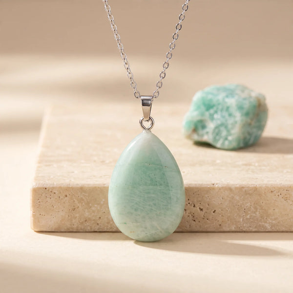 Pendentif goutte 30 mm en amazonite véritable vert d'eau, bijou en pierre naturelle