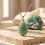 Pendentif Goutte en Aventurine Verte de 30 x 20 mm, Bélière Argentée