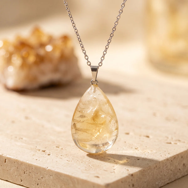 Pendentif goutte en citrine polie de 30 mm, idée cadeau bijou en pierre naturelle