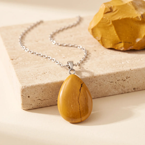 Pendentif goutte en jaspe mokaïte, idée cadeau bijou en pierre naturelle