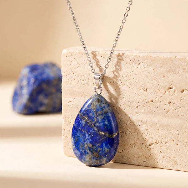 Pendentif lapis-lazuli bleu à paillettes de pyrite, idée cadeau en pierre naturelle