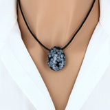 Pendentif goutte en pierre Obsidienne Neige 