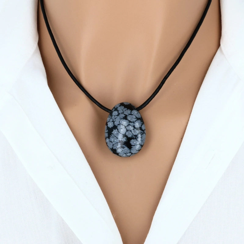 pendentif goutte obsidienne neige pierre naturelle mexique lithothérapie