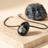 Pendentif Goutte en Œil de Faucon Naturel, Chaîne ou Cordon au Choix