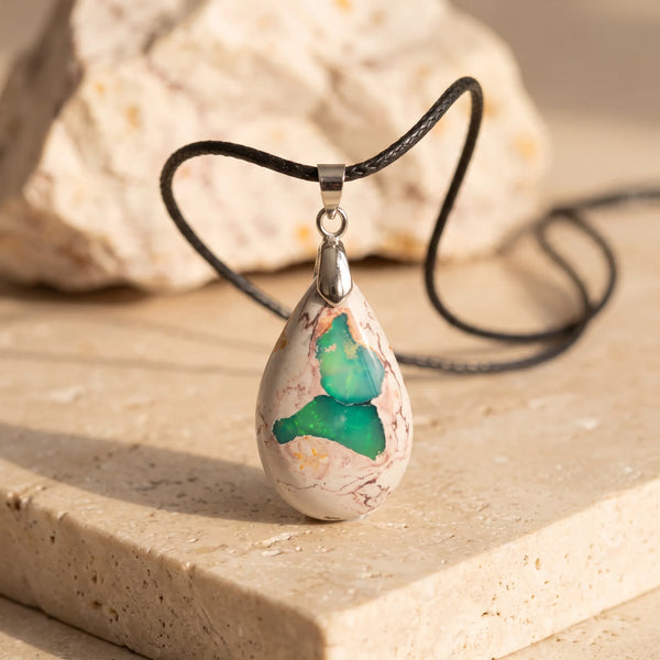 Pendentif goutte opale bleu vert du Mexique, idée cadeau bijou pierre naturelle