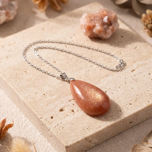 Pendentif Pierre de Soleil Goutte, Bélière Argent 925, Pièce au Choix