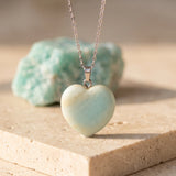 Pendentif Pierre Verte en Amazonite, Grand Cœur de 25 mm, Bélière Argentée