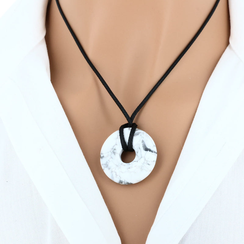pendentif pierre howlite blanche donut naturelle lithothérapie