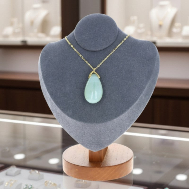 pendentif Jade Vert avec chaîne dorée 60 cm, bijou en pierre naturelle