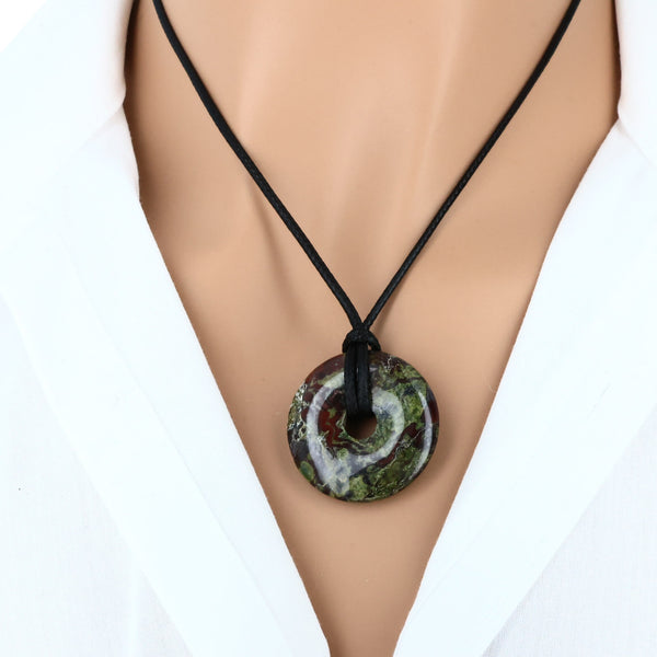 pendentif pierre jaspe sang de dragon donut naturelle lithothérapie