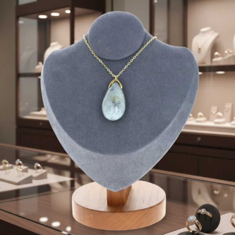 Pendentif Labradorite grise avec chaîne dorée 60 cm, pierre naturelle