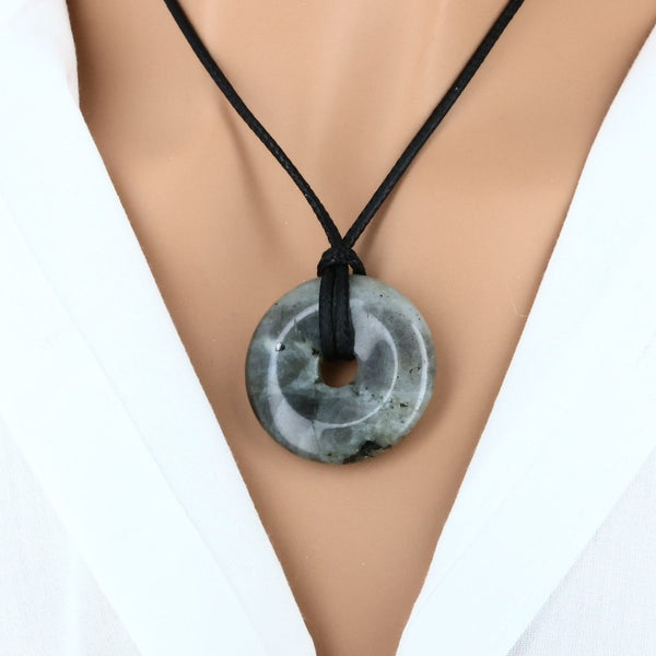 pendentif labradorite grise forme donut pierre naturelle