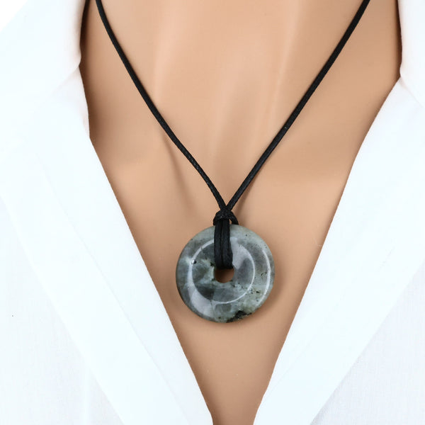pendentif pierre labradorite grise donut naturelle lithothérapie