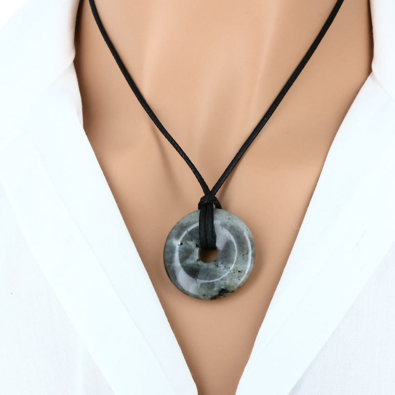 pendentif pierre labradorite grise donut naturelle lithothérapie