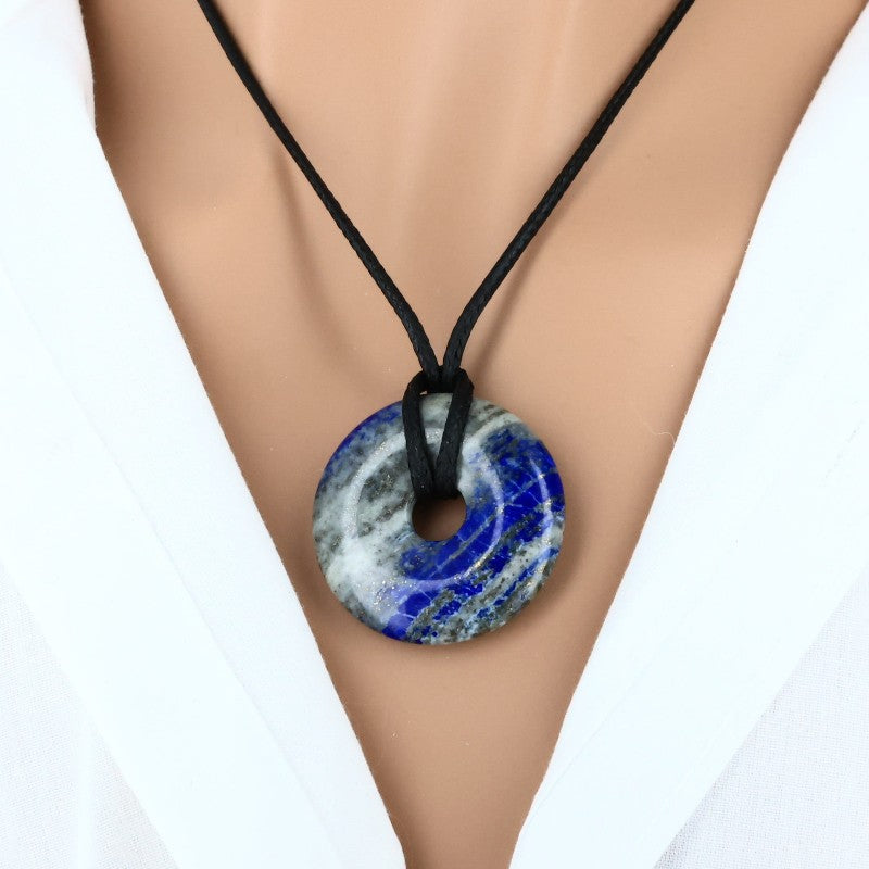 pendentif lapis lazuli forme donut pierre naturelle