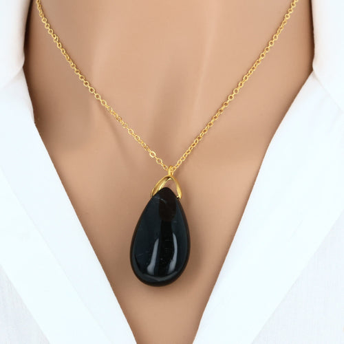 Pendentif larme en pierre Agate Mousse "Harmonie végétale"