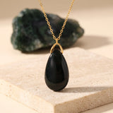 Collier Agate Verte, Larme d'Agate Mousse sur Chaîne Dorée 60 cm