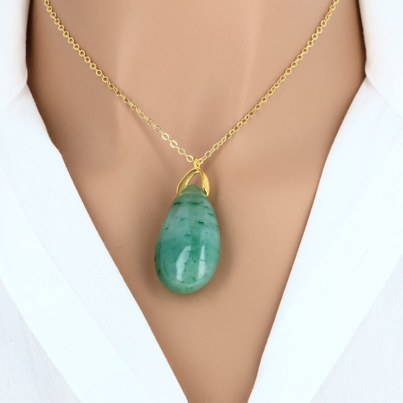 Pendentif en Aventurine Verte naturelle en forme de larme, pierre du Brésil pour lithothérapie