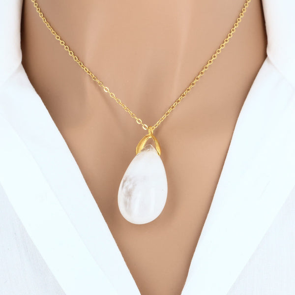 Pendentif en Cristal de Roche naturel en forme de larme, pierre du Brésil pour lithothérapie