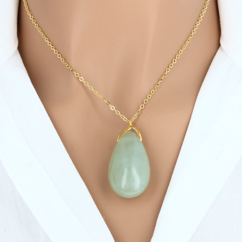 Pendentif en Jade Vert naturel en forme de larme, pierre de Chine pour lithothérapie