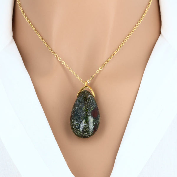 Pendentif en Jaspe Sang de Dragon naturel en forme de larme, pierre du Brésil
