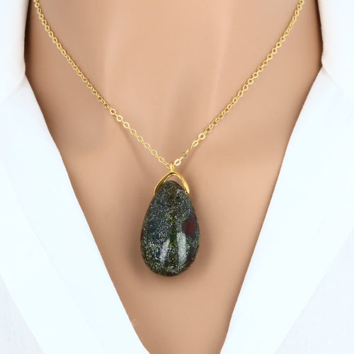 Pendentif larme en pierre Jaspe Sang de Dragon "Force & Protection"