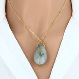 Pendentif larme en pierre Labradorite grise 