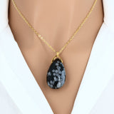 Pendentif larme en pierre Obsidienne Neige 