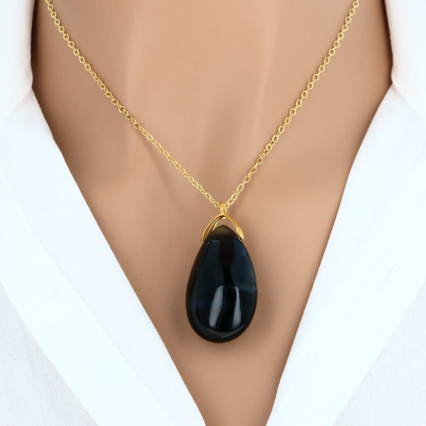 Pendentif en Œil de Faucon naturel en forme de larme, Afrique du Sud