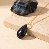 Pendentif Larme en Œil de Faucon Naturel, Chaîne Dorée 60 cm