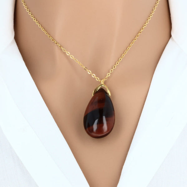 Pendentif en Œil de Taureau naturel en forme de larme, Afrique du Sud