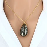 Pendentif larme en pierre Pyrite 