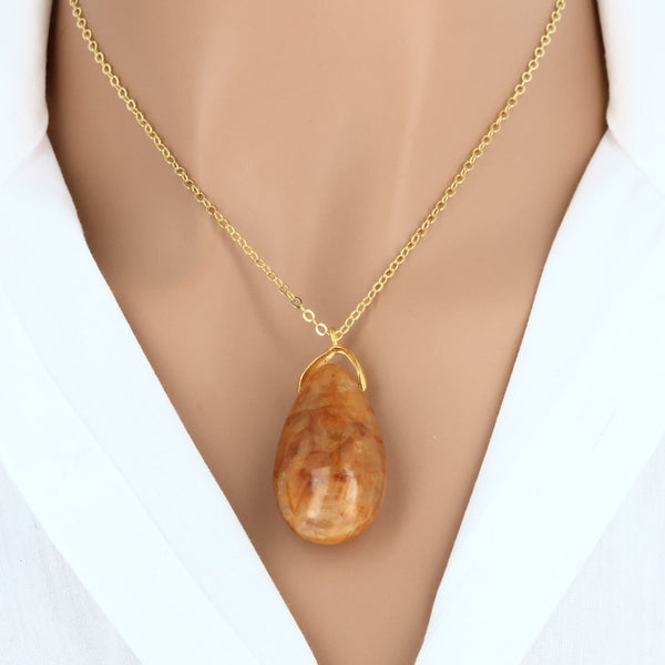 Pendentif en Quartz Ferrugineux naturel en forme de larme, Brésil