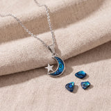 Collier Pendentif Lune et Étoile en Nacre Naturelle Bleue
