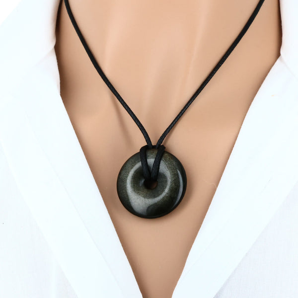 pendentif pierre obsidienne doree donut naturelle lithothérapie