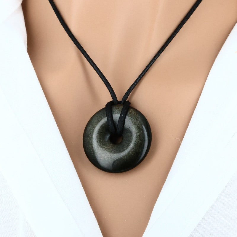 pendentif obsidienne doree forme donut pierre naturelle
