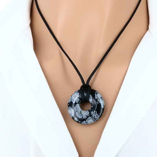 pendentif pierre obsidienne neige donut naturelle lithothérapie
