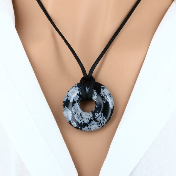 pendentif obsidienne neige forme donut pierre naturelle