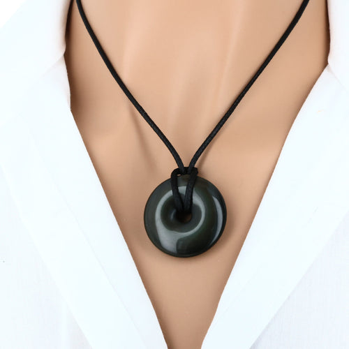 Pendentif Donut en Obsidienne Œil Céleste, Pierre Irisée de 3 cm