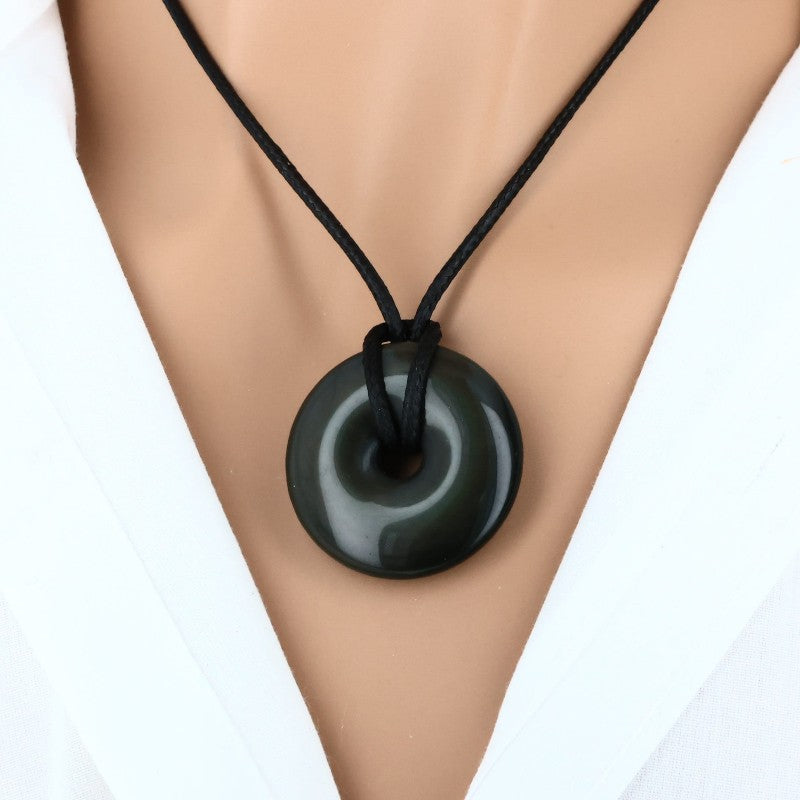 pendentif obsidienne oeil celeste pierre naturelle donut