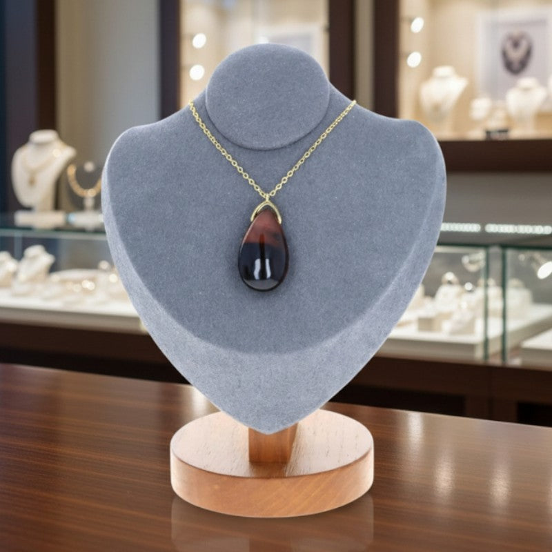 Pendentif Œil de Taureau avec chaîne dorée 60 cm, pierre naturelle