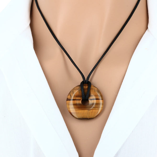 pendentif pierre oeil de tigre donut naturelle lithothérapie